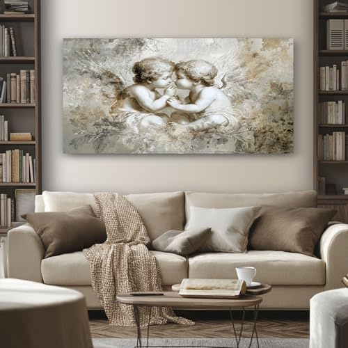 SKOEUI Wandbilder Vintage Engel, Barock Paar Leinwandbilder 60x120 cm | Wohnzimmer für Schlafzimmer Moderne Dekoration Großes Gemälde, Rahmenlose Kunstdrucke als Geschenk