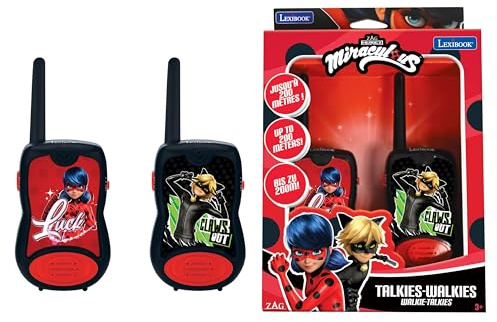 Lexibook - Miraculous Walkie Talkies 200m, Kommunikationsspiel für Kinder, 2 Kommunikationskanäle, Gürtelclip, Schwarz/Rot, TW12MILXB