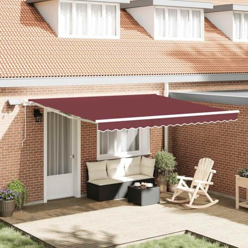 Terrassenüberdachung Freistehend, Markise Manuell mit LED Weinrot 400x300 cm Senkrechtmarkise Außen für Balkon Terrasse Garten, Terrassenüberdachung