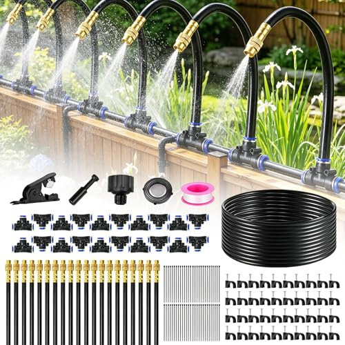 TECKZOON Bewässerungssystem Garten 20M, Automatische Bewässerung Schlauch mit 20 Verstellbaren Sprühdüsen, 360° Wassernebel Tropfbewässerungssystem, Outdoor Nebelkühlsystem für Garten,Terrasse,Balkon