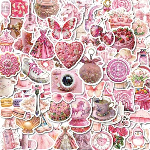 100 STÜCK Coquette Sticker Set - Pink Ästhetik, Holografisch, Niedliche Mädchen Sticker | Aus Verdicktem Vinyl, Wasserdicht, Kratzfest | Für Trinkflaschen, Laptops, Tagebücher, Geschenke