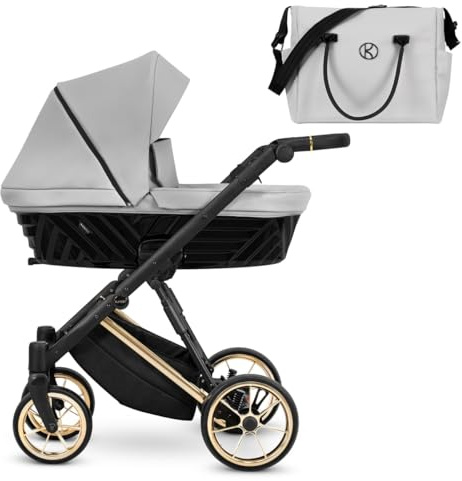 Kunert Ivento Premium 2in1 Kinderwagen mit Goldrahmen, Aluminiumrahmen, Bunt (Grau)
