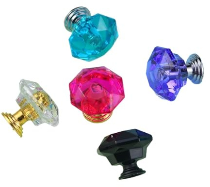 WUYXTO Poignées de tiroir en cristal 6 pièces – Poignée diamant transparent for portes et tiroirs d'armoires | Boutons décoratifs plastique Pour Armoire Porte(Rose gold)