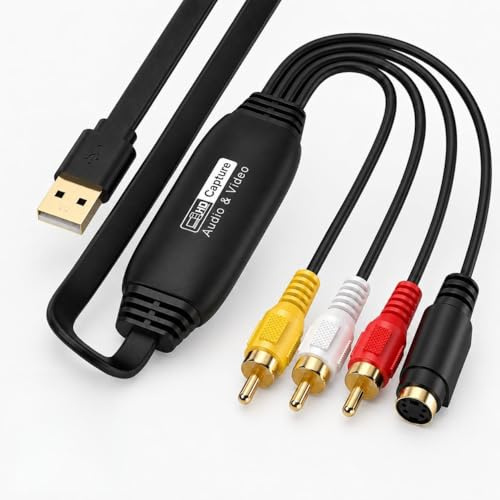 GERUI USB Video Grabber AV RCA S-Video Capture Card VHS Digitalisierung | USB 2.0 Videoaufnahme mit OTG Adapter für Windows OBS DVD VCR Camcorder NTSC PAL