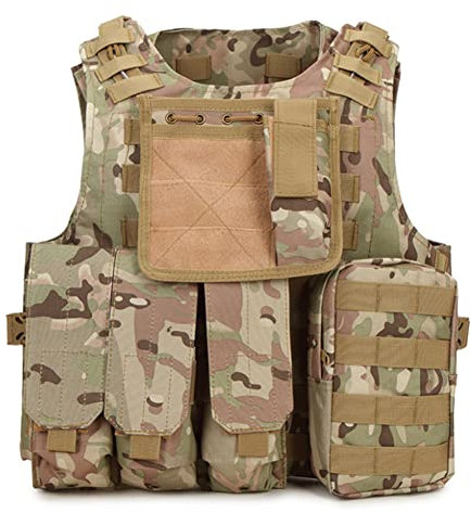 QMFIVE MOLLE RRV Assault Combat Weste mit Beutel/Traning Schutz Sicherheitsweste für Taktische Jagd Airsoft Outdoor(BK) (MC)