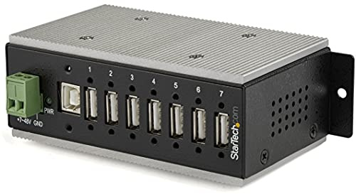 StarTech 7-Port USB 2.0 Hub, Metall, ESD 350W, -40 bis 85°C (HB20A7AME) | Industrieller USB-A Hub, Hutschiene/Wand/Schreibtisch Montage, Erweiterter Temperaturbereich, Robust