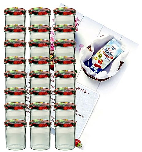 MamboCat 25er 350 ml Sturzglas-Set | Einmachgläser + Twist-Off-Deckel Obst + GRATIS Rezeptheft | einkochen & konservieren | backofengeeignet