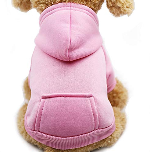 Jecikelon Winter Dog Hoodie Sweatshirts with Pockets Warm Dog Clothes for Small Dogs Chihuahua Coat Clothing Puppy Cat Custume (Pink, Medium)