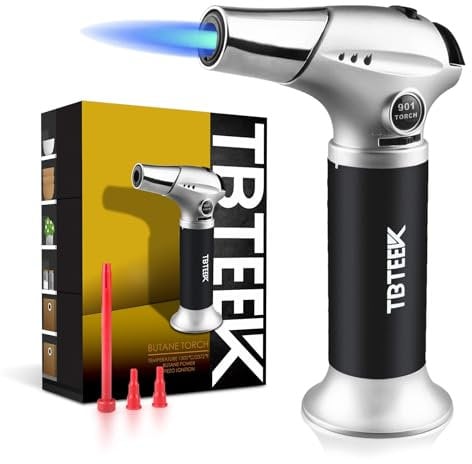 TBTeek Blow Torch, Fit All Tanks Kitchen Blow Torch with Safety Lock & Adjustable Flame for Cooking, BBQ, Baking, Brulee, Creme, DIY Soldering(Butane Not Included)