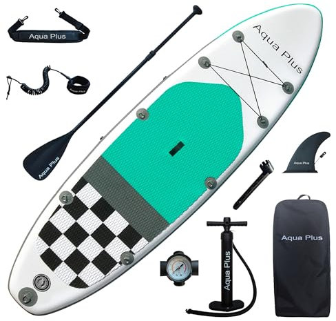 Aqua Plus Sup Inflable de 15cm de Grosor para Todos los Niveles de Habilidad, Paleta Ajustable, Bomba, Mochila de Viaje ISUP, Tabla de Remo Inflable para jóvenes y Adultos