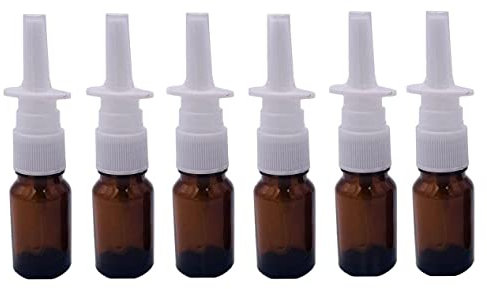XINGZI 6PCS Travel-Sized 5ML Empty Refillable Amber Glass Nasal Spray Bottle Pump Sprayers Cleanser Container For Medical Dispensing Wash Makeup Perfume Storage Containers