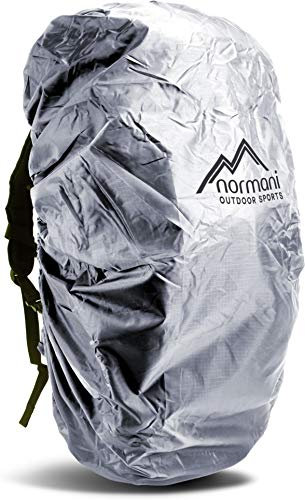 normani Wasserdichter Rucksacküberzug 6000 mm KOMPLETT Reflektierender Raincover Regenhülle Silber Regenschutz von 25 bis 130 Liter von Tagesrucksack bis Wanderrucksack Größe 80-90 Liter