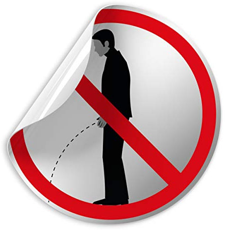 Kinekt3d Leitsysteme Folienschild Schild - Bitte im sitzen pinkeln 002 - D = 100 mm PVC Silber - Robuste Kratzfeste Folie - UV beständig - Perfekt für Glastüren und alle glatten Flächen