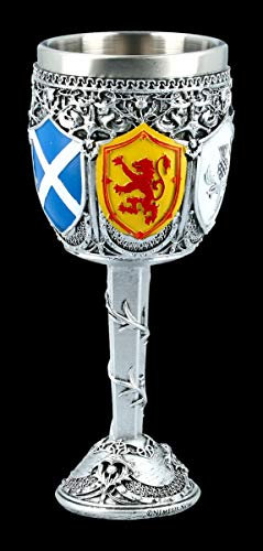 Figuren Shop GmbH Mittelalter Ritter Kelch - Goblet of the Brave | Silber Weinkelch, Kelch, Deko-Artikel, mit Edelstahl-Einsatz, H 18 cm, Fassungsvermögen ca. 200 ml