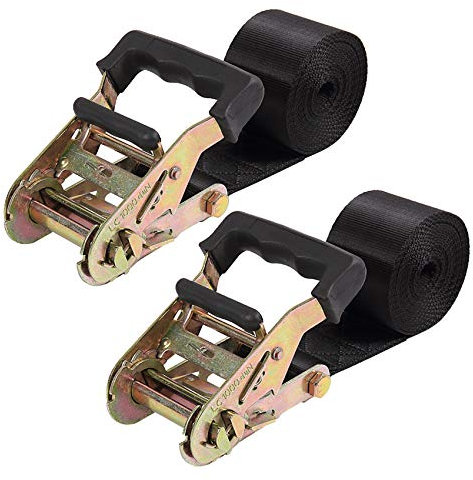 Sangles d'arrimage à cliquet sans fin – Sangle robuste en nylon noir – Sangles de sécurité à cliquet – Raccords à ressort de rail, d'arrimage pour motos, chargements de remorque, kayak