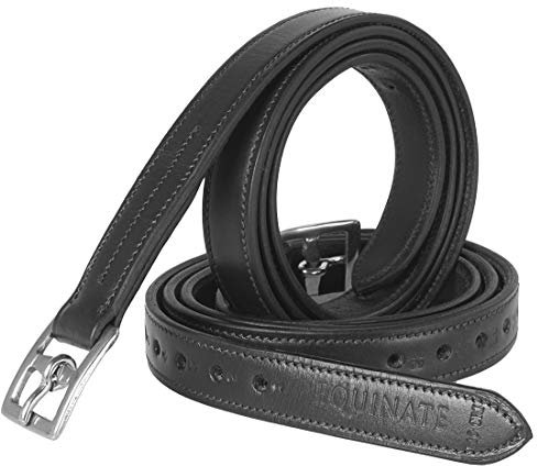 Equinate Leder Steigbügelriemen Superior mit Edelstahlschnallen Schwarz 130