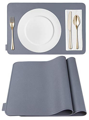 Kamehame Silikon-Platzsets, Platzsets für den Esstisch, rutschfest, hitzebeständig, 44,5 x 29 cm, mit erhöhten Kanten, Grau, 2 Stück