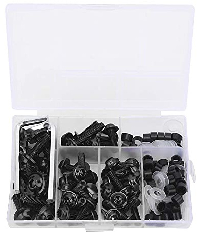 158 pièces Kit de boulon de carénage de moto universel vis fixations Kits de montage de Sportbike rondelles écrous vis Clips assortiment(Noir)