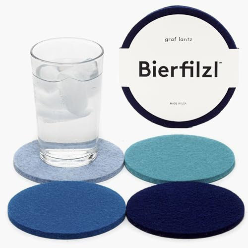 GRAF Lantz Bierfilzl Filzuntersetzer Bierdeckel rund - Mehrfarbig - 4er Set - 100% Merinowolle - wasserableitend, schmutzabweisend, saugfähig (Ozean)