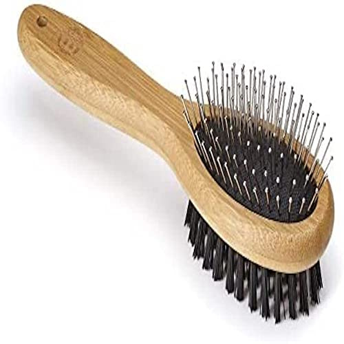 Mikki 6280014 Bambus-Kombibürste für glattes kurzes und mittellanges Fell, Für Hunde und Katzen, Hergestellt aus nachhaltigem BambusFür die Pflege von struppigem Fell, Klein, S, 69 g