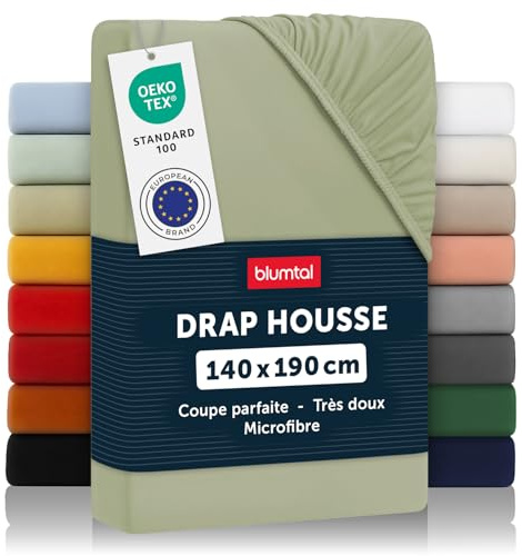 Blumtal Drap Housse 140x190x30cm en Microfibre - certifié Oeko-TEX - draps Respirant Drap de lit 140x190 - Light Olive Green - Vert