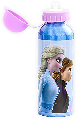 SKYLINE Cantimplora Infantil 500 ML, Frozen, Botella Aluminio para Niñas, Con Tapa Hermética, Sin BPA, Para Llevar a la Escuela, Parque, Deportes etc