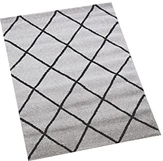 CARPETIA Skandinavischer Teppich Wohnzimmer Rautenmuster grau schwarz pflegeleicht Größe 60x110 cm