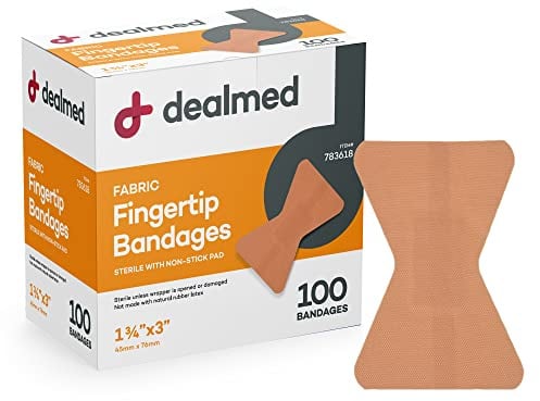 Dealmed Fabric Fingertip Bandages - Latex Free, Non-Stick Pad - 100 Count