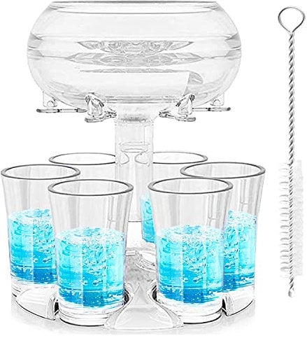 Shot Glasses Dispenser and Holder, Cocktail Dispenser with 6 Shot Glasses Liquid Dispenser for Filling Liquids Party Bar Home Festival (white)