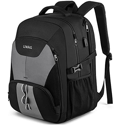 Extra Groß Rucksack Herren 50L Wasserdicht 17 Zoll Laptoptasche Arbeit Laptop Rucksack mit USB Ladeanschluss Anti Diebstahl Business Reisen Schulrucksack für Männer Frauen Jungen Teenager Grau