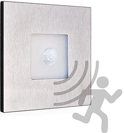 max K O M F O R T 6er SET LED Treppenbeleuchtung mit Bewegungsmelder 230V warmweiß 0,5W ECKIG Aluminium Treppenleuchte Wand Einbauleuchte Einbaustrahler Treppenlicht Flurleuchte 6103S1
