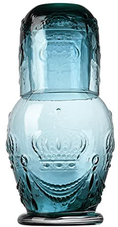 RockTrend Retro Crown Relief Clear Glass Bedside Night Water Carafe with Tumbler Glass, Pitcher And Cup Night Set