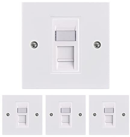 LEENUE RJ45 Socket Cat6 Ethernet Faceplate, Single Socket RJ45 Network Wall Plate 1 Port with Keystone Jack, White 4 Pack