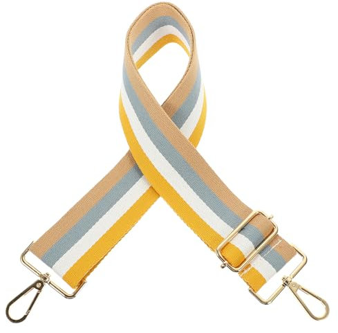Wide Bag Strap Adjustable Bag Replacement Strap Contrast Color Stripe Straps for Bag Crossbody (Yellow)