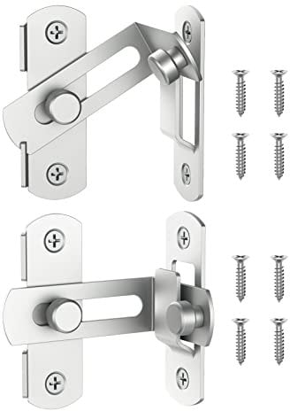 MeBantoo 90 Degree Flip Barn Door Lock, Safety Stainless Steel Lock Latch for Right Angle Curved Door, Garden, Garage, Wine Cabinet, Closet (2 Pack Silve)
