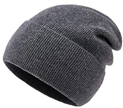 Lallier Beanie aus 100% Merinowolle mit Fleecefutter für Damen und Herren, gerippte, warme Wintermütze aus Reiner Wolle mit Geschenkbox, Dunkelgrau