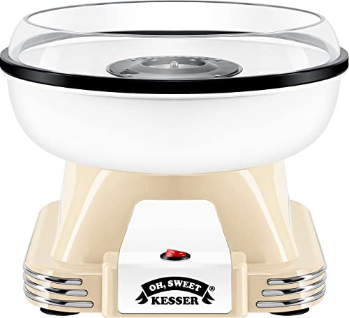 KESSER® Zuckerwattemaschine Set für Dein zuhause - Mit 30x Zuckerwatte Stäbchen & Messlöffel - Retro Cotton Candy Maschine - Zuckerwatte Maschine Mit Zubehör - Höhe 22 cm - 500 W Creme Weiß