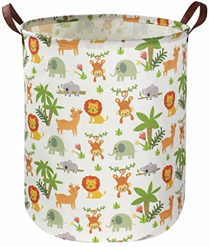 Essme Kinder-Wäschekorb, Dschungel-Wäschekorb, zusammenklappbar, grün, für Kinderzimmer, Tierkorb, Aufbewahrungskorb, Kinderzimmer, Geschenkkörbe (Dschungeltier)