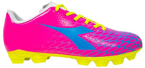 Diadora Cattura - Tacos de fútbol para jóvenes, tamaño de niños pequeños/Grandes, perfeccionados para Superficies de Juego Naturales y Artificiales, Rosa/azul cian, 12.0 cm W