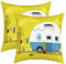 Homewish Camping Kissenbezüge 50x50 Satz von 2,Parked Trailer Kissenbezüge Mit Gitarre Kaktus,Happy Camping Kissenbezüge,Cartoon Camping Lover Traveling Vintage Dekorative Kissenbezüge,Gelb Grün
