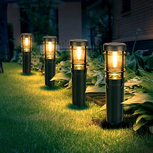 Luces Solares LED Exterior Jardin, IP65 Impermeable Lámpara LED Luz Solar Exterior, Lamparas solares Jardín para Iluminación de Caminos, Patio,Terreza y Camping, Blanca Cálida
