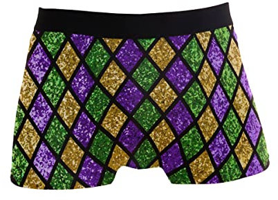 RPLIFE Herren-Boxershorts, Blumenmuster, weich, hoher Bund, Boxershorts, Unterwäsche, Glänzende glitzernde Pailletten, Large