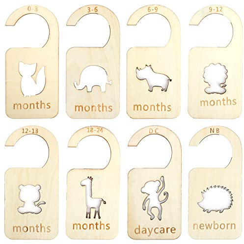 8 Stück Babykleidung Trenner Holz Kleiderstangen Toys Größentrenner Baby Größenreiter Kleiderschrank Teiler Trennschilder Schrankteiler für Neugeborenen Garderobe Kleinkinderkleidung