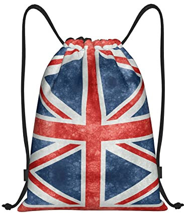 RVENU The Union Flagge Muster Kordelzug Rucksack Sport Turnbeutel Wasserdicht Faltschnur Reise Rucksack, Schwarz, Small