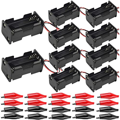 MKBKLLJY 10Pcs 4 x 1.5V AA Batteries Battery Holder,Black 6 Volt Thicken Plastic Battery Case Box with Wire,Leads,Alligator Clips for DIY and dc equipment