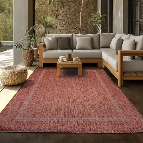 SIMPEX Outdoor Teppich, Unicolor - Einfarbig, Teppich Rot, 120 x 170 cm, Teppich modernen Stil, Küche, Balkon, Terrasse, Garten, Picknick