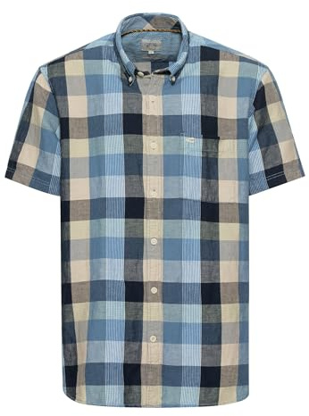 camel active Herren Karohemd aus Leinenmix Blau-Beige, Menswear-L