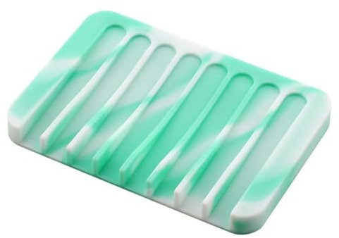 VALINK Soporte de jabón con drenaje de silicona, soporte de jabón de ducha autodrenante, bandeja de jabón antideslizante portátil para fregadero de cocina, ducha, verde menta
