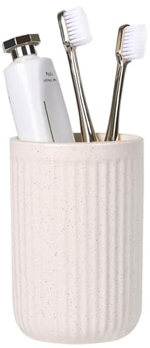 BosilunLife Ceramic Toothbrush Holder (Beige, Striped-Cylinder)
