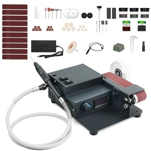 Mini Bandschleifer 350W Dual Motor Bandschleifmaschine Set und Verschiedene, Schleifköpfe Zum Gravieren und Fräsen aller Arten von Metall, Holz und anderen Materialien